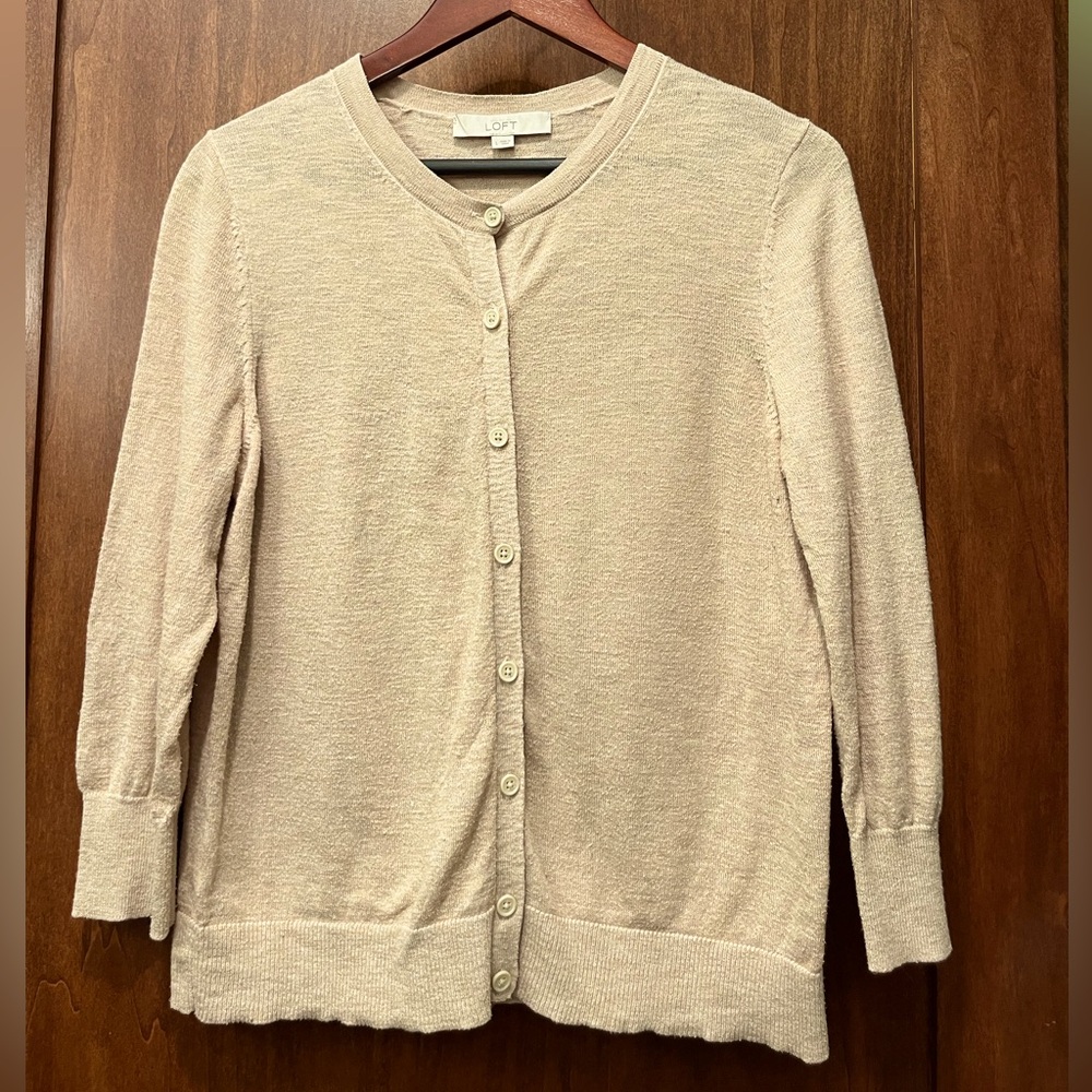 Ann Taylor LOFT light tan button front cardigan